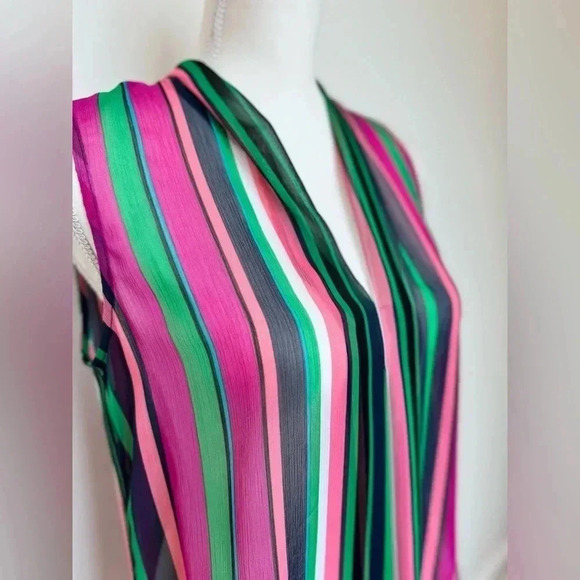 Anne Klein Women's Sleeveless Sheer Stripe Blouse Size 4 - Picture 3 of 7